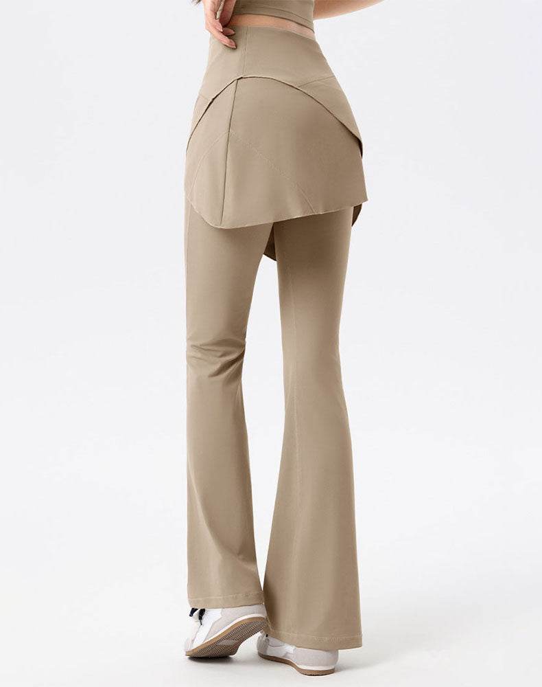 High Waist Fake Two Pieces Trouser Skirt Yoga Flared Pant