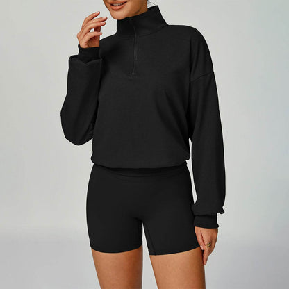 Half Zip Long Sleeve Crop Top Sports Sweatshirt