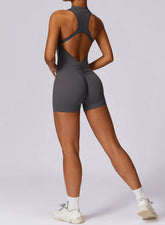 Zip Up Sleeveless Workout Shorts Jumpsuit