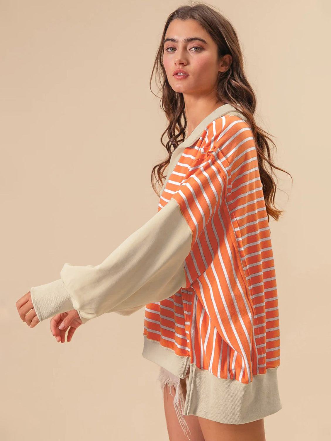 Stripe Color Block Loose Fit Sweatshirt | Trendy &amp; Comfortable Style