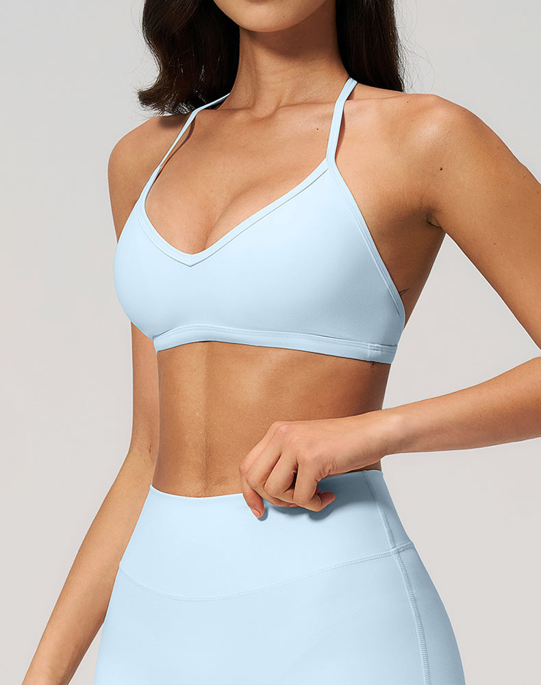 Removable Pads Open Back Halter Neck Sports Bra