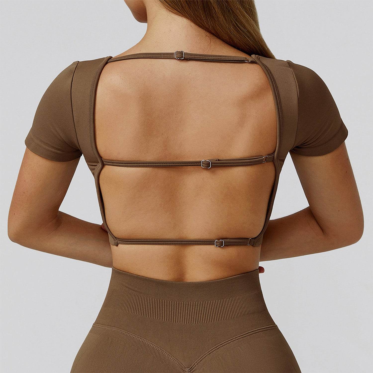 Short Sleeve Crop Top Yoga T-Shirt with Built in Bra
