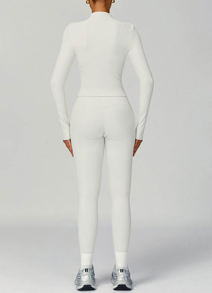 Ribbed Activewear Set with Running Jacket and Legging