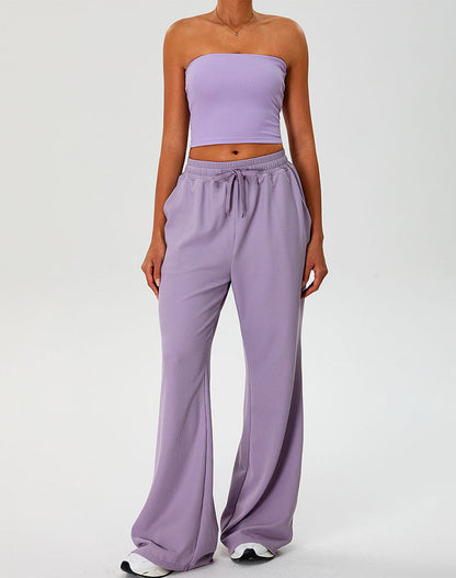 Activewear Set with Strapless Crop Tube Top and Sweatpant