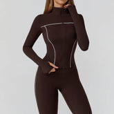 Cropped Running Jacket Slim Fit Athletic Top with Thumb Hole