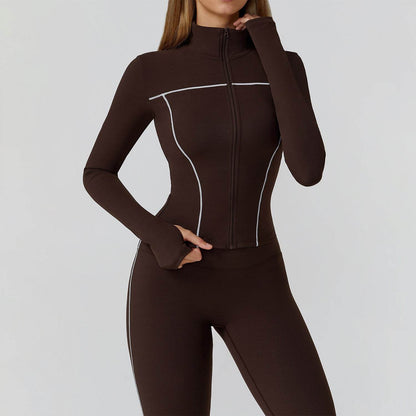 Cropped Running Jacket Slim Fit Athletic Top with Thumb Hole