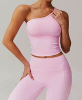 Solid One Shoulder Yoga Tank Top