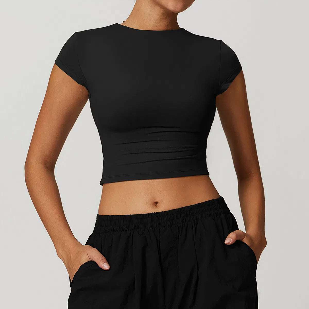 Short Sleeve Crew Neck Crop Workout T-Shirt | Perfect for Yoga &amp; Sport