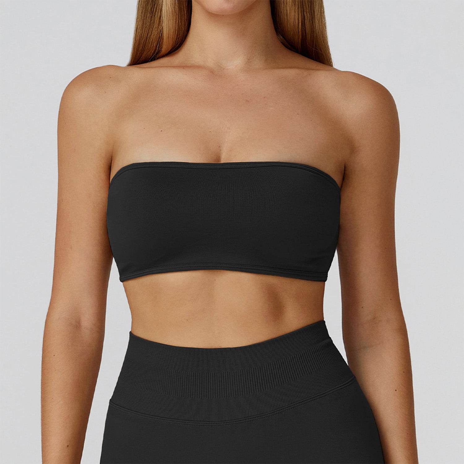 Strapless Bandeau Sport Bra Crop Sleeveless Yoga Tube Top