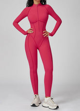 Long Sleeve Zip Front Sport Jumpsuits One Yoga Rompers