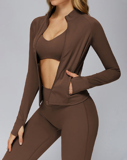Cropped Athletic Jacket with Pockets and Thumb Holes