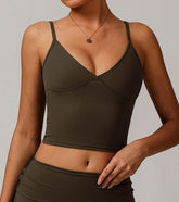 V Neck Spaghetti Fitted Crop Tank Tops