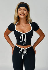 2 Pieces Activewear Set with Bow Crop Tops and Yoga Headband