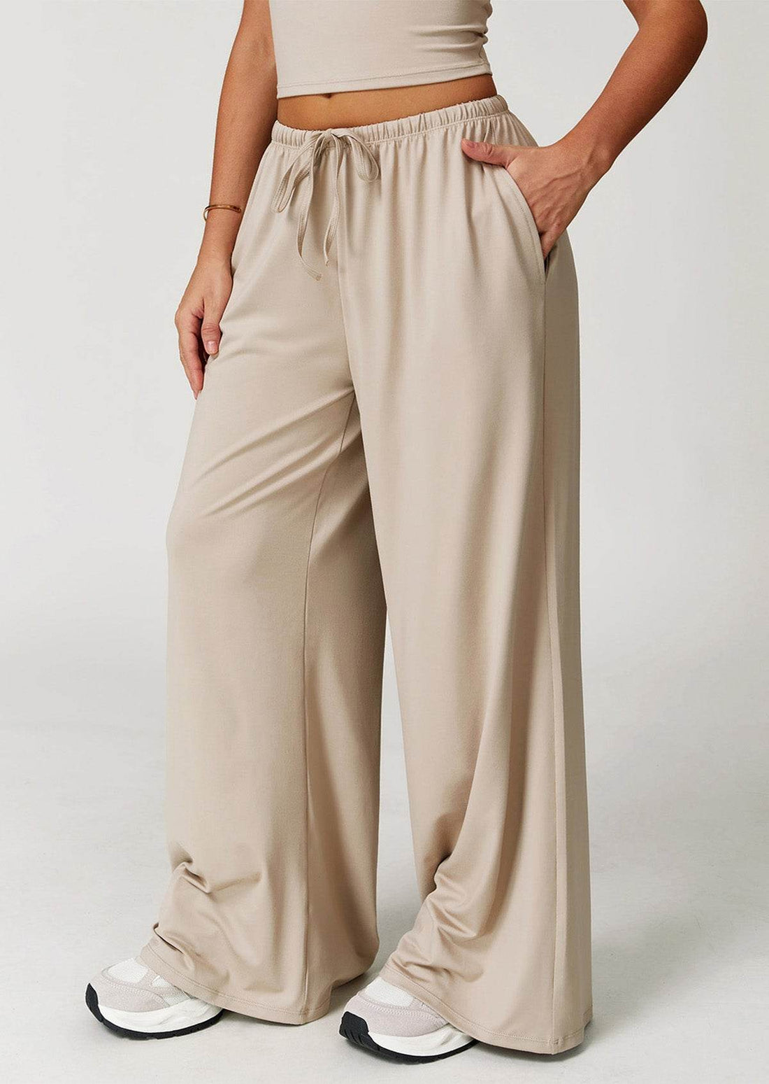Athletic Wide Leg Lounge Pants with Drawstring and Pockets