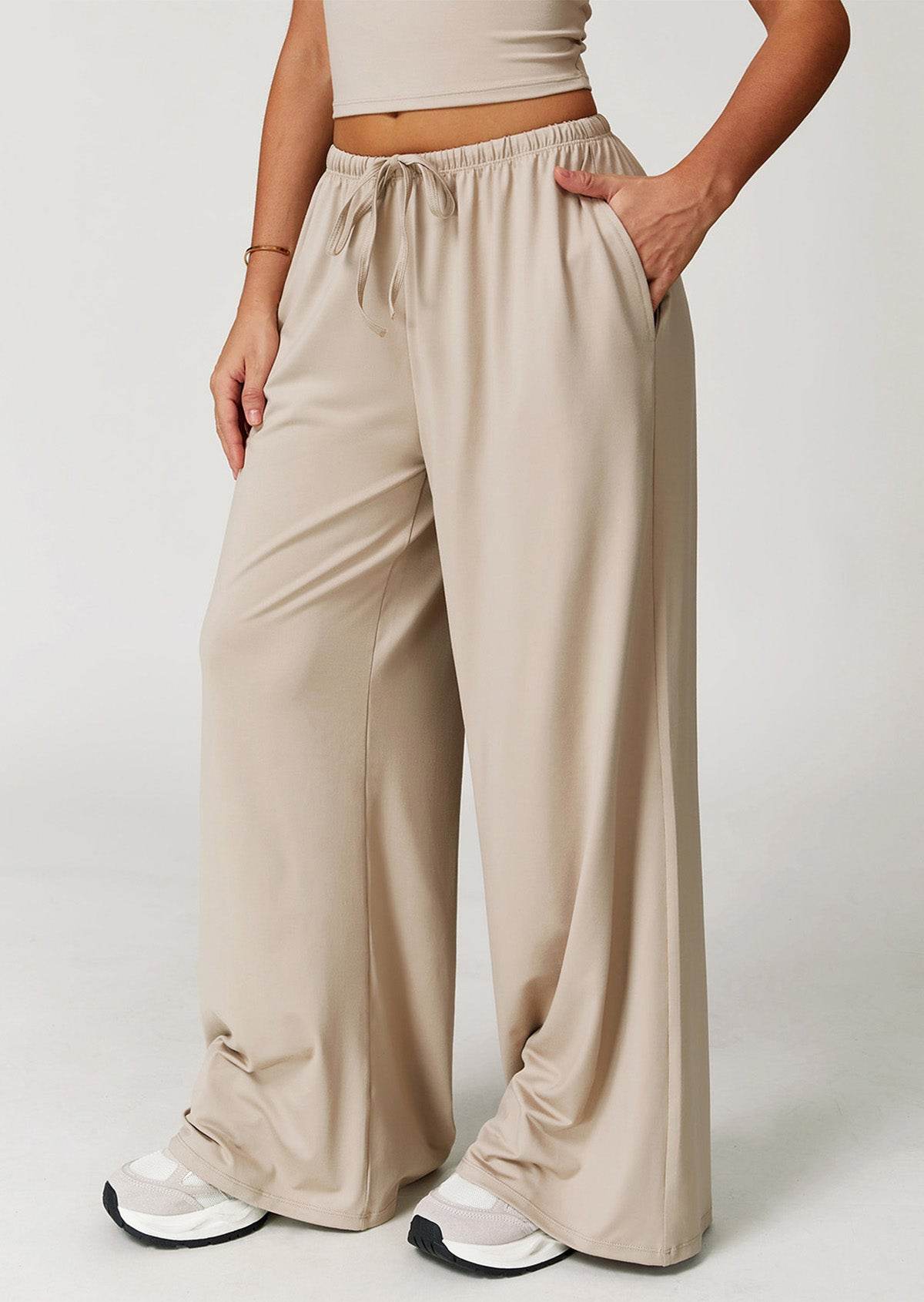 Athletic Wide Leg Lounge Pants with Drawstring and Pockets