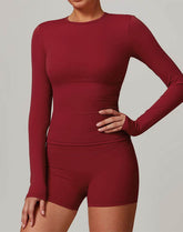 Crewneck Long Sleeve Shirt Basic Tees Slim Fit Crop Tops