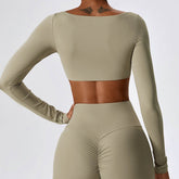 Square Neck Yoga Crop Tops Long Sleeve T-Shirt