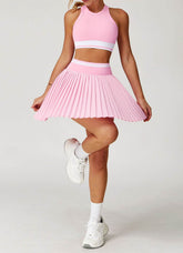 Colorblock Tennis Set with Racerback Vest and Pleated Skirt