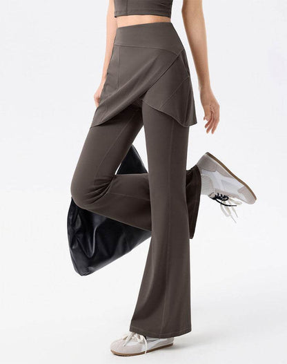 High Waist Fake Two Pieces Trouser Skirt Yoga Flared Pant