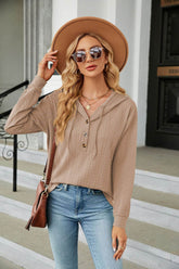 Button Hooded Sweatshirt Loose Long Sleeve Casual Tops