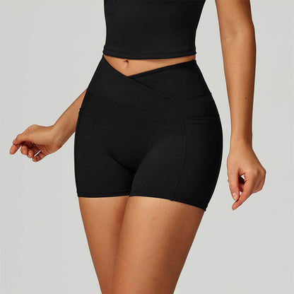 Cross Waist Yoga Shorts with Pockets