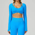 Backless Long Sleeve Workout Crop Top Gym Shirt with Halter