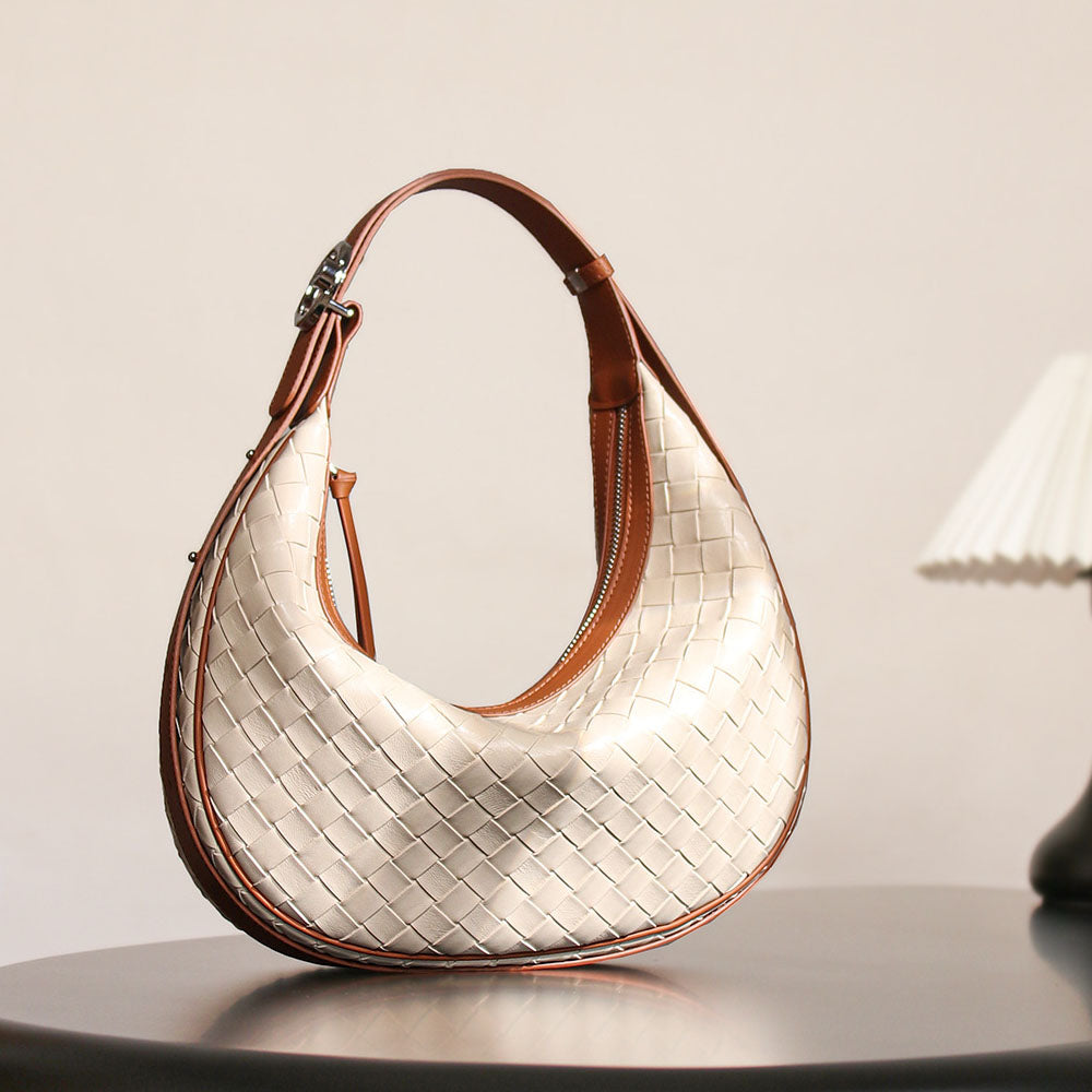 Woven Leather Handbag Half Moon Bag