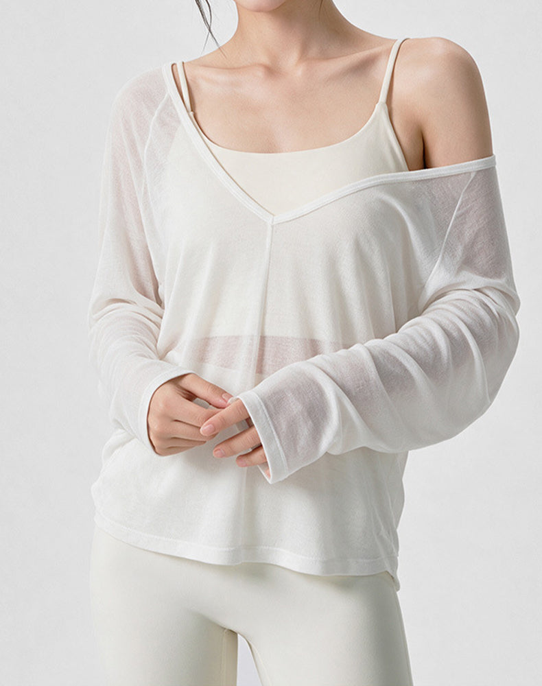Loose Fitting Long Sleeve Sheer Mesh Yoga Tops