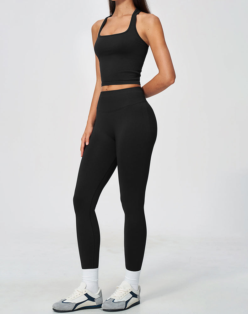 2-Piece Athletic Set Ribbed Tank Top and Leggings
