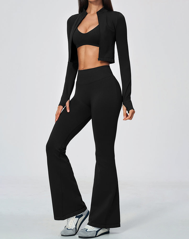 3-Piece Athletic Set with Sports Bra, Cropped Jacket &amp; Pants