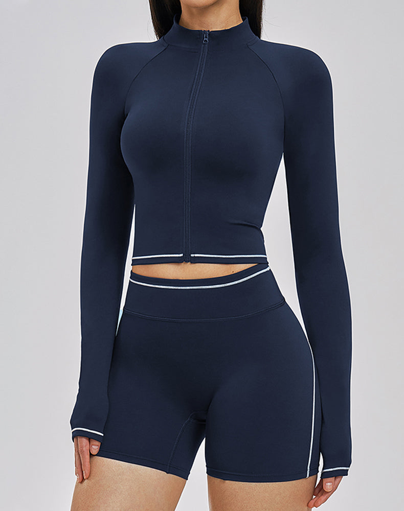 Zip Up Crop Jacket Cropped Long Sleeve Athletic Tops