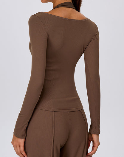 Deep V-Neckline Long Sleeve Yoga Shirts