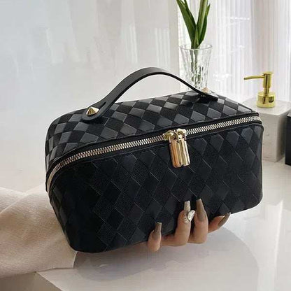 PU Leather Diamond Lattice Makeup Bag | Perfect for Travel and Home