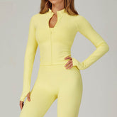 Zip Up Slim Athletic Jacket Yoga Crop Top with Thumb Hole