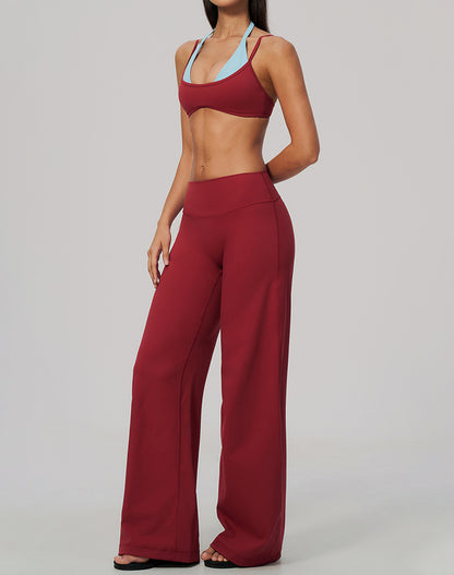 2 Piece Color Block Sports Bra and Flare Pant Sets