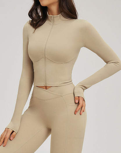 Full Zip Running Jackets Slim Fit Cropped Athletic Tops