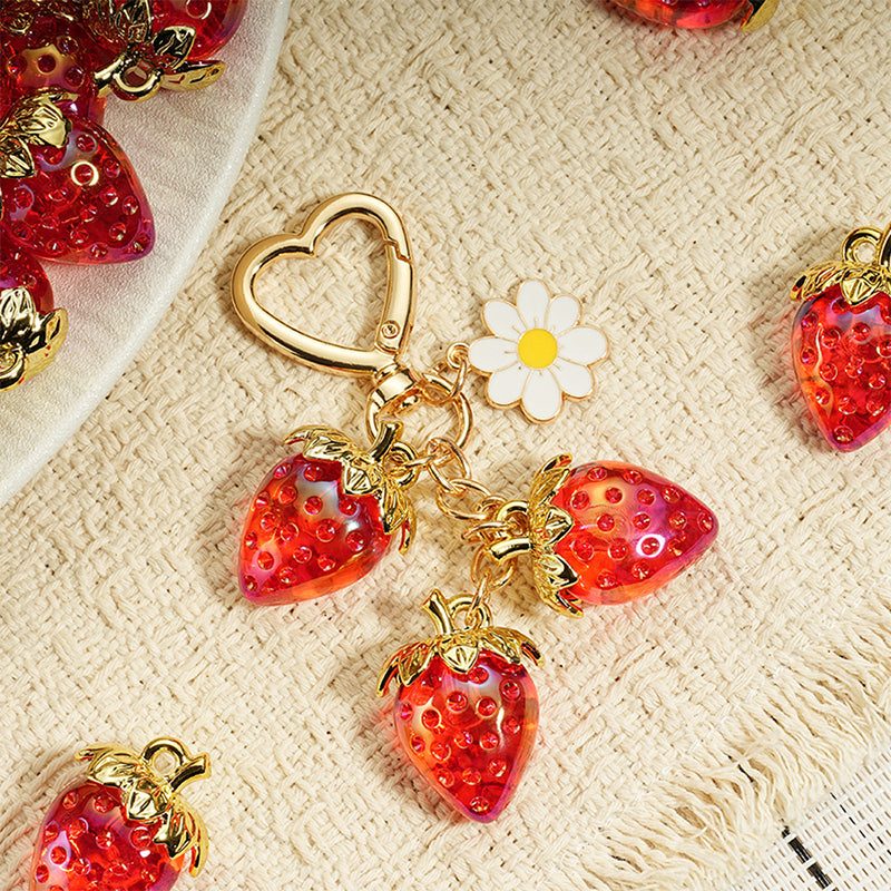 Cute Strawberry Keychain Bag Charm with Flower