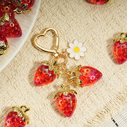 Cute Strawberry Keychain Bag Charm with Flower