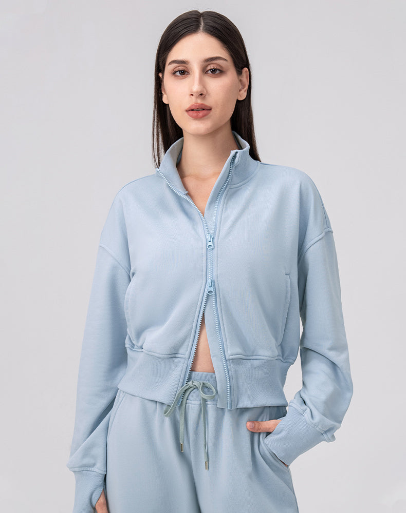 Sports Long Sleeve Hooded Loose Coat Casual Cropped Top