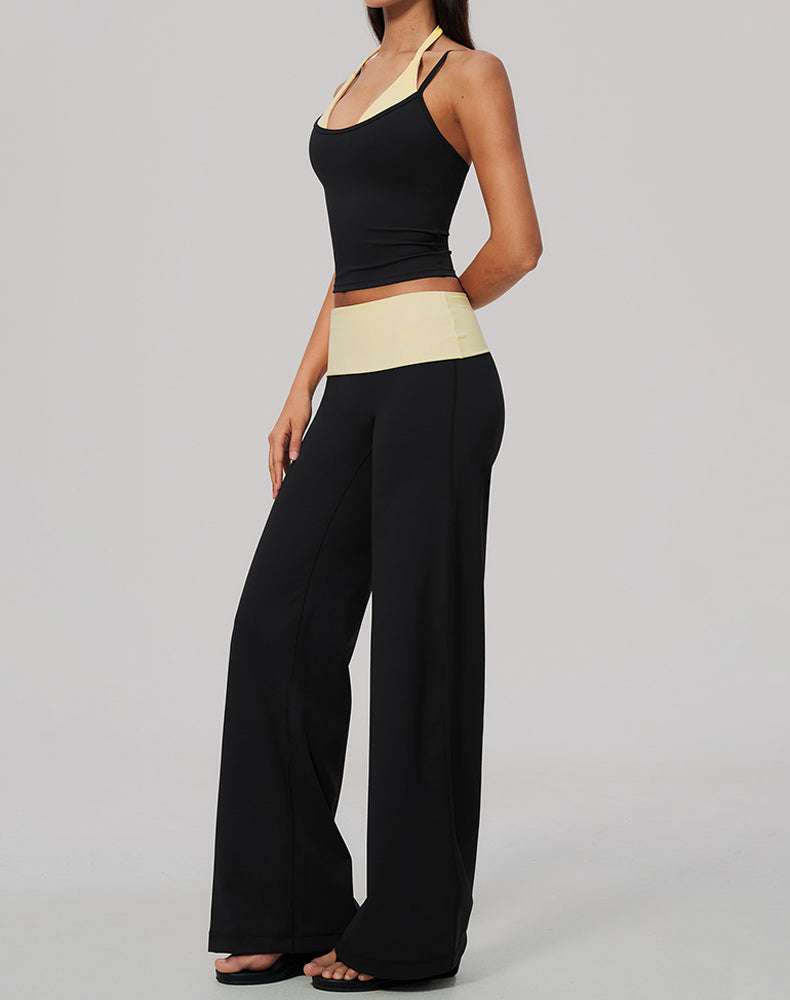 2 Piece Color Block Tank Top and Fold Over Flare Pant Sets