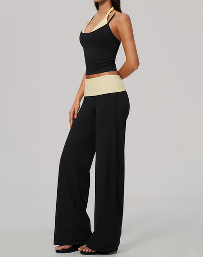2 Piece Color Block Tank Top and Fold Over Flare Pant Sets