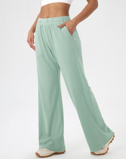 Waffle Knit Straight Leg Sweatpants with Pockets