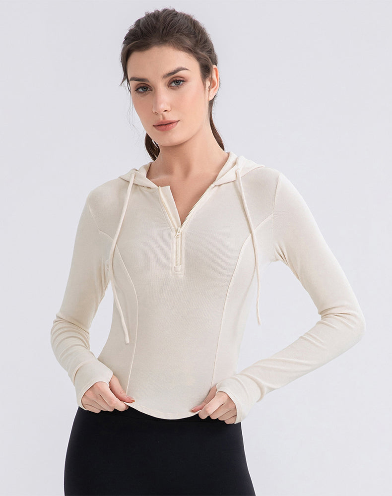 Cropped Zip Up Hoodie Long Sleeve Slim Crop Tops
