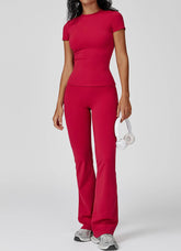 Sports Wear with Short Sleeve T-Shirt and Flared Leg Pants