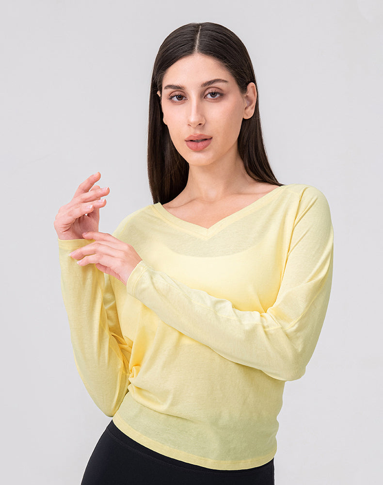 Tie Open Back Long Sleeve Mesh Yoga Tops