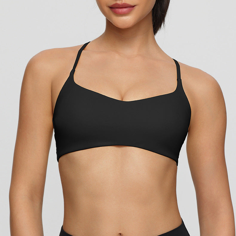 Twist Cross Back Sports Bra Adjustable Thin Straps Yoga Tops