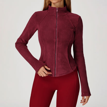 Full Zip Fleece Jacket Long Sleeve Coat with Pockets