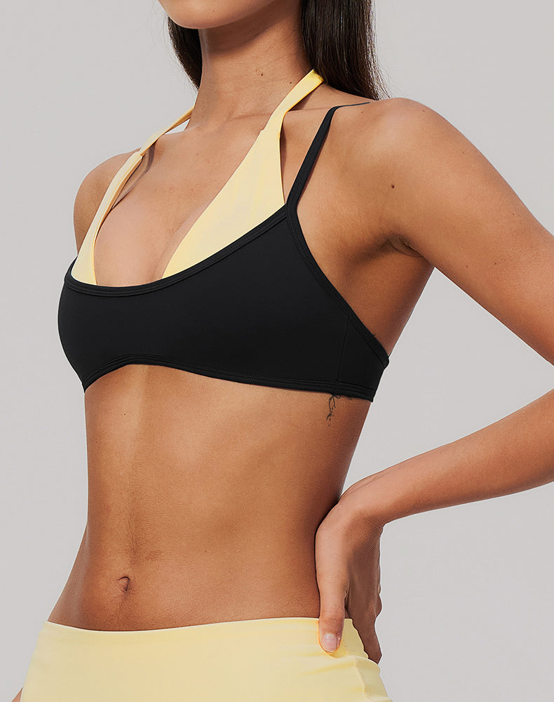 Faux Two Piece Color Block Sports Bra