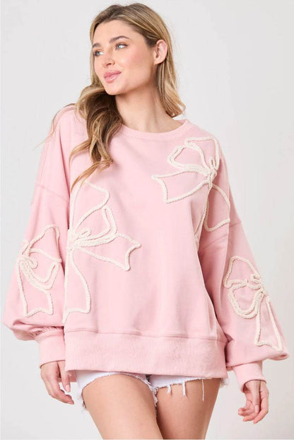 Cute Bow Long Lantern Sleeve Sweatshirt | Perfect for Casual Days