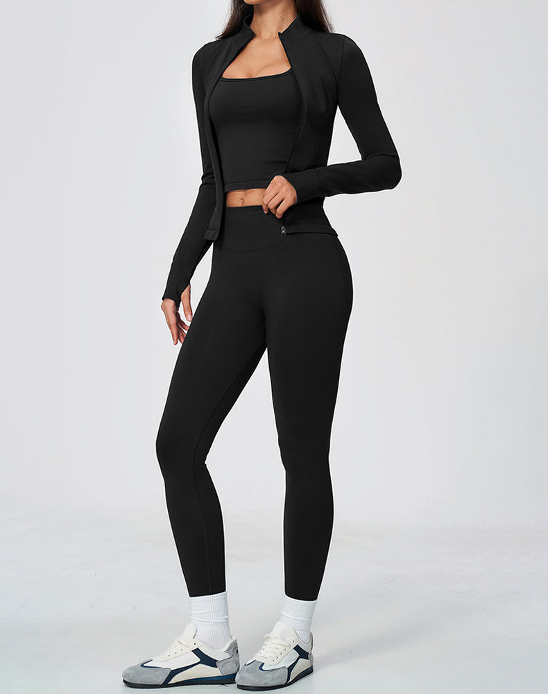 3-Piece Athletic Set with Tank Top, Jacket &amp; Leggings